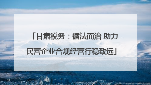 甘肃税务：循法而治 助力民营企业合规经营行稳致远